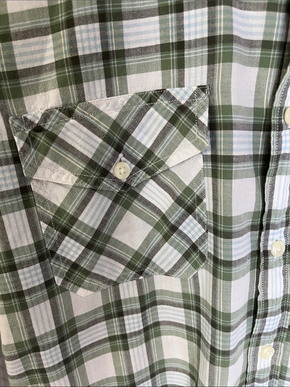 J.Crew Madras Plaid Button Front Shirt Green White Cotton Men's Large L - Picture 5 of 6